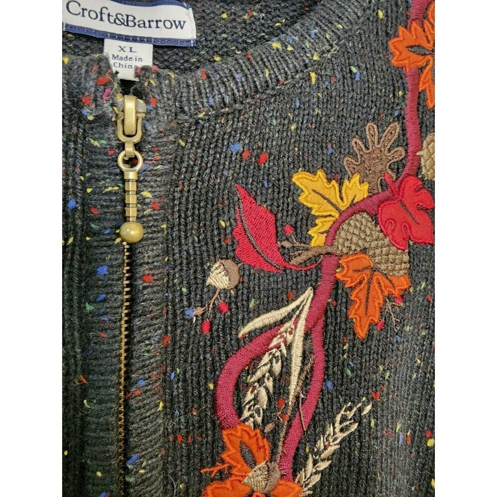 Croft & Barrow Women's Cardigan Sweater Sz XL Fall Leaves Autumn Zip Embroidered - Picture 4 of 6